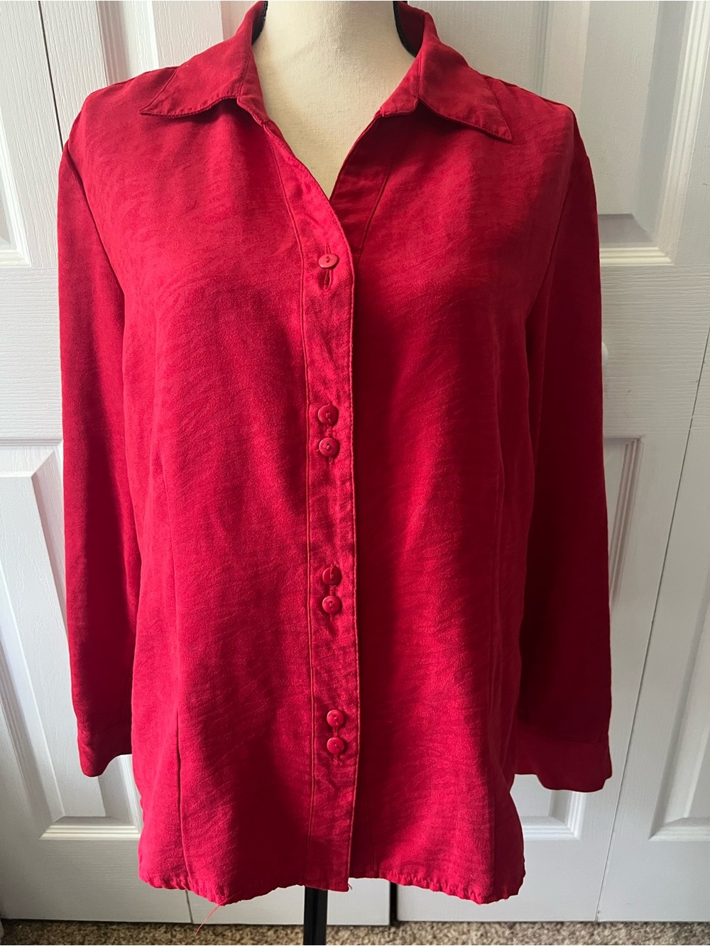 Vintage Red Long-Sleeve Suede Zebra Pattern Button-Down Shirt Size XL